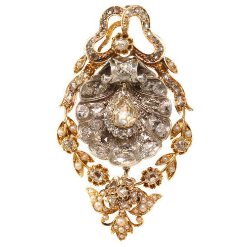 Pendentif L'art de l'Antiquité : Pendentif broche en diamant et perles de style victorien 58 Facettes 17093-0243