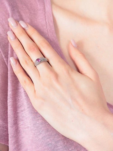 Bague Bague Jonc Or Blanc Saphir Rose Diamants 58 Facettes