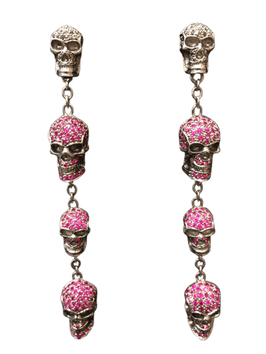 Boucles d'oreilles Paire de pendants d’oreilles « Têtes De Mort » Or, Rubis, Diamants Noirs 58 Facettes