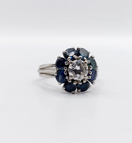 Bague 52 Bague marguerite Art déco en platine et diamant 0,65 ct, saphirs 58 Facettes A06577