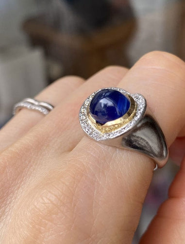 Bague 55 Bague en platine, saphir et diamants 58 Facettes