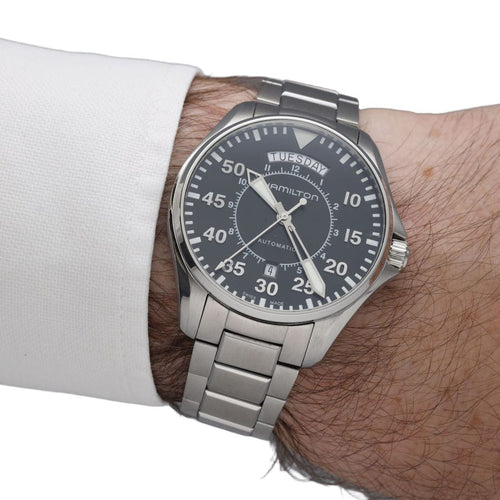 Montre Montre Hamilton Khaki Pilot Day Date Automatique Acier – Réf. H646150 – 42 mm – Vers 2022 58 Facettes FB10842