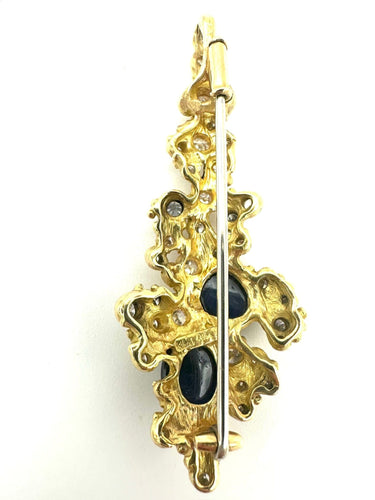 GILBERT ALBERT. Pendentif/broche or jaune, saphirs et diamants