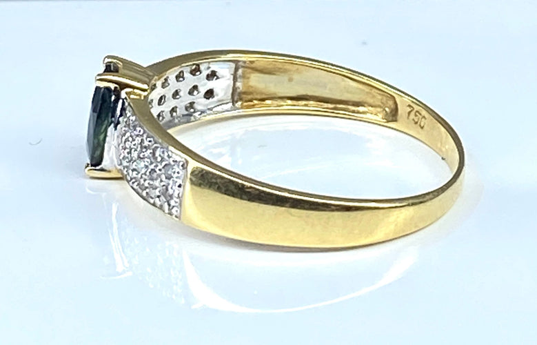 Bague 59 Bague jonc bandeau en or jaune 18 carats, saphir et 28 diamants 58 Facettes AB374