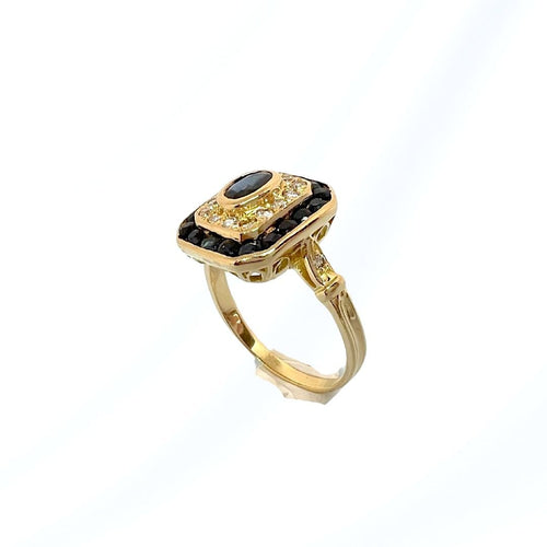 Bague 59.5 Bague octogonale à pans coupés Saphirs et Diamants - Or Jaune 18 K 58 Facettes AA 1707