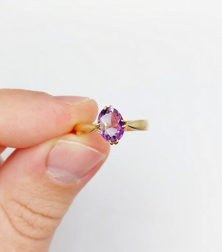 Bague 53.5 Bague cocktail art deco or jaune 18k ornée d'une améthyste 2,12 carats en sertis griffes 58 Facettes A04967