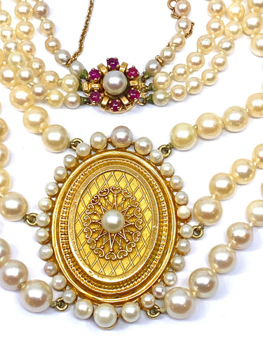 Collier Collier de perles 3 rangs, médaillon or 18 carats et fermoir rubis 58 Facettes AB354