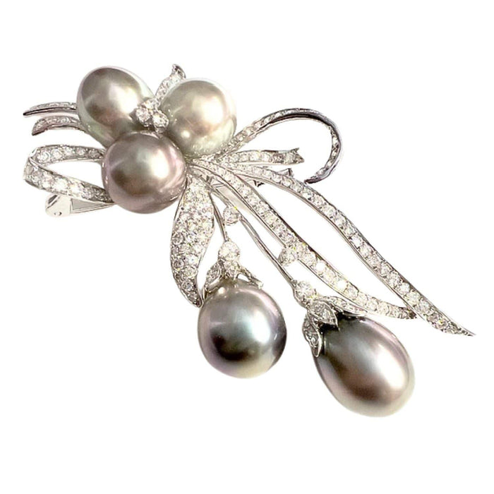 Broche Broche pendentif en or blanc avec diamants et perles de culture 58 Facettes Q106B(946)