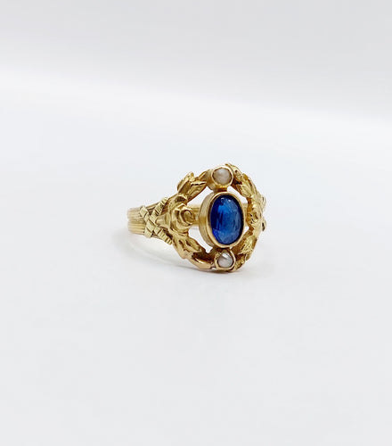 Bague 46 Bague art nouveau pierre bleue et perles en or 18k (circa 1910) 58 Facettes A06483