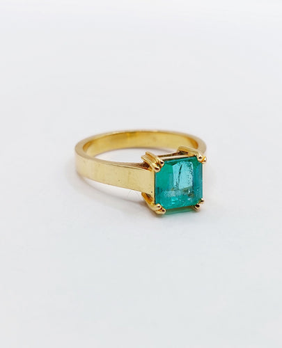 Bague 52.5 Bague solitaire Art déco en or 18k et émeraude 1,20 carat vintage 58 Facettes A06510