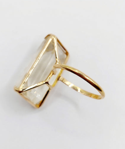 Bague cocktail vintage en or 18k et pierre jaune