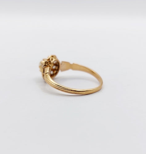 Bague 48.5 Bague marguerite antique or rose 18k perle et diamants taille roses (circa 1900) 58 Facettes A06176