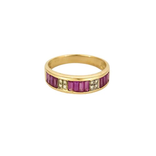 Bague 54 Bague jonc en or jaune, diamants et rubis de synthèses 58 Facettes CRE0100X9