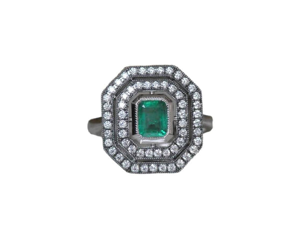 Bague Bague ancienne en diamant et émeraude 58 Facettes