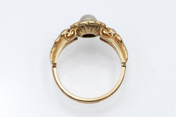 Bague 52 Yellow gold daisy ring, pearl and diamonds, first half of the 20th century 58 Facettes 11481