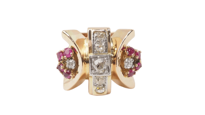 Bague 53 Bague Tank en or jaune, rubis et diamants 58 Facettes 32887