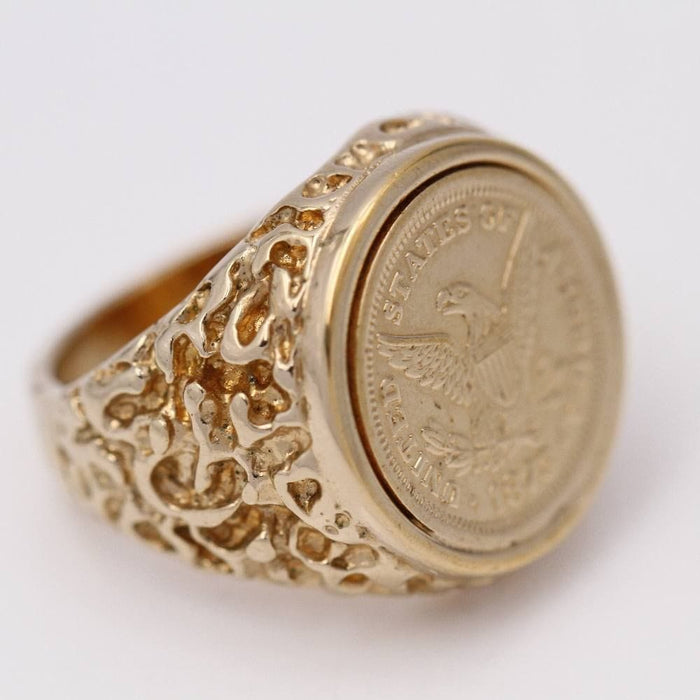 Bague 56.5 Chevalière or jaune pièce de monnaie 58 Facettes D364103JC