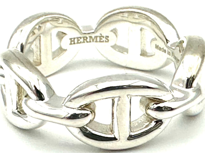 Bague 51 HERMES. Collection "Chaine d'ancre enchainée", bague argent 58 Facettes