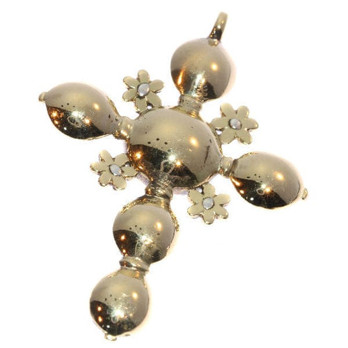 Pendentif Croix antique en or du XVIIIe siècle entièrement sertie de diamants taille rose taillés en table 58 Facettes 18033-0123