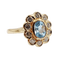 Bague marguerite vintage en or 18k et spinelle bleu, diamants