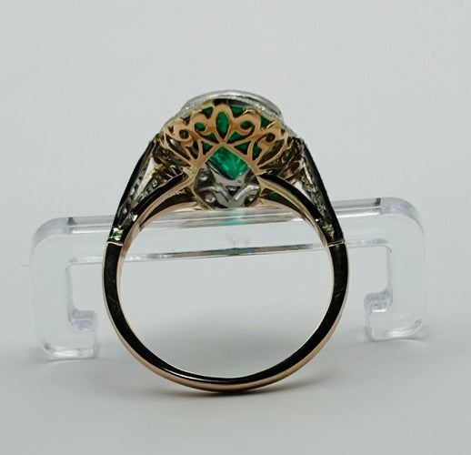 Bague Bague Art Déco en or blanc et platine, émeraude naturelle et diamants 58 Facettes 50160