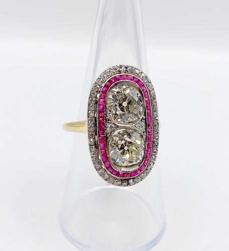 Bague 57 Bague marquise art déco en or 18k et platine, diamants et rubis 58 Facettes A06578