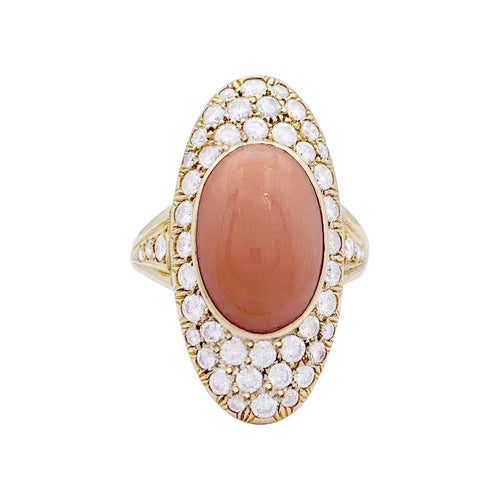 Bague 56 Bague, or jaune, corail peau d'ange et diamants 58 Facettes 33265