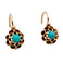 Boucles d'oreilles Dormeuses or jaune, cabochons de turquoises sur monture en fleur (circa 1900) 58 Facettes A05448