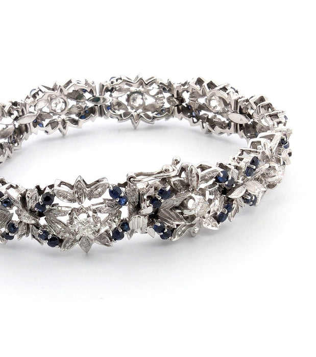 Bracelet Bracelet années 1950 en or blanc avec saphirs et diamants 58 Facettes