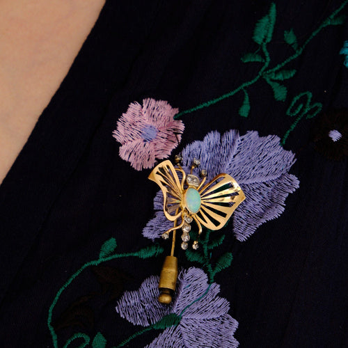 Broche Epingle Art Nouveau Papillon Opale Diamants 58 Facettes