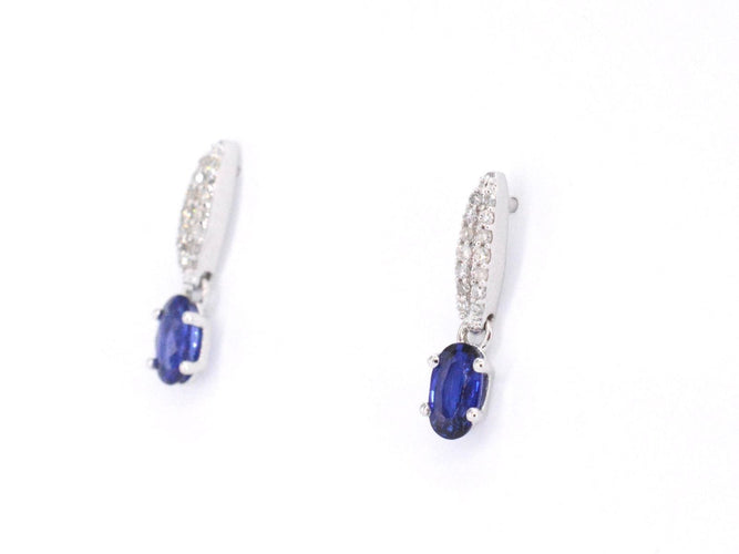 White gold earrings with diamonds and sapphire 58 Facettes 2031