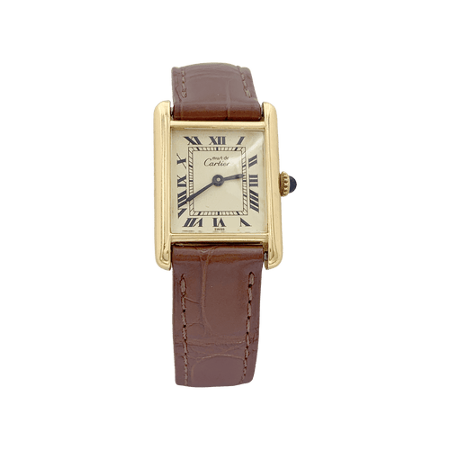 Montre Montre Cartier "Tank Must" argent plaqué or, cuir. 58 Facettes 34561