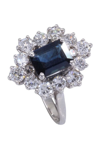 Bague 54 BAGUE POMPADOUR SAPHIR ET DIAMANTS ANNÉES 50 58 Facettes 094101