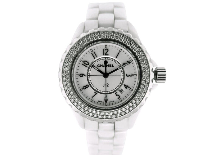 Montre montre CHANEL j12 34 mm h0967 112 diamants ceramique blanche quartz 58 Facettes 268147