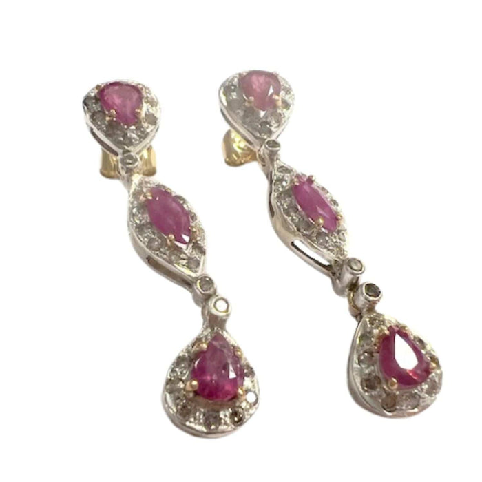 Boucles d'oreilles boucles d'oreilles en argent et or avec diamants et rubis 58 Facettes Q178B