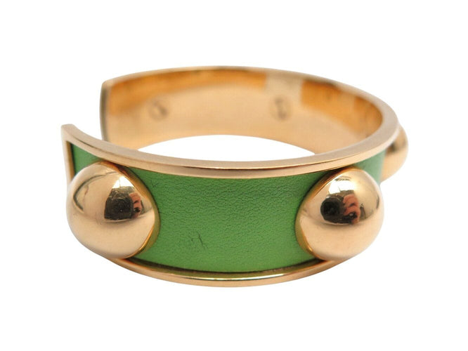 Bracelet bracelet HERMES jonc en cuir vert et metal dore en metal 58 Facettes 272252