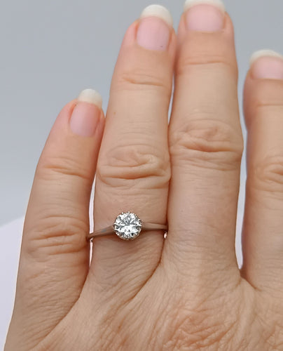 Bague 54 Bague solitaire ancienne platine, diamant 58 Facettes