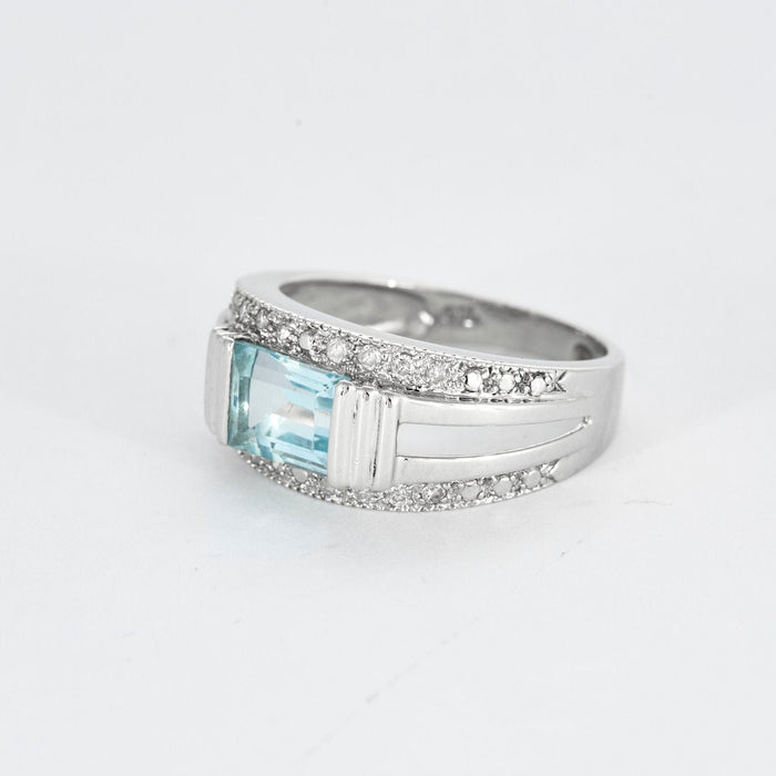 Bague topaze diamants or blanc