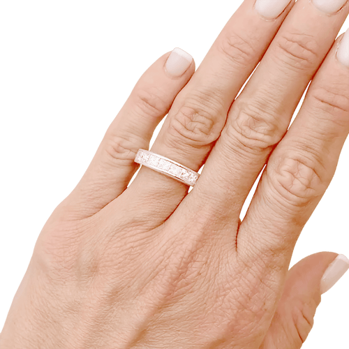 Bague 51 Alliance tour complet, platine, diamants princesse. 58 Facettes 34606