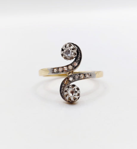 Bague 52 Bague marquise toi et moi antique or jaune 18k et platine diamants taille roses (circa 1900) 58 Facettes A05981