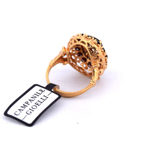 Bague 56 Anello vintage en or jaune 18 kt avec grenats 58 Facettes
