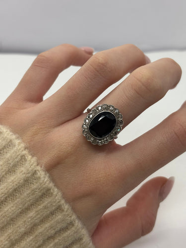 Bague 54.5 Bague ancienne or blanc saphir 5 ct et diamants 0,60 ct 58 Facettes 1296