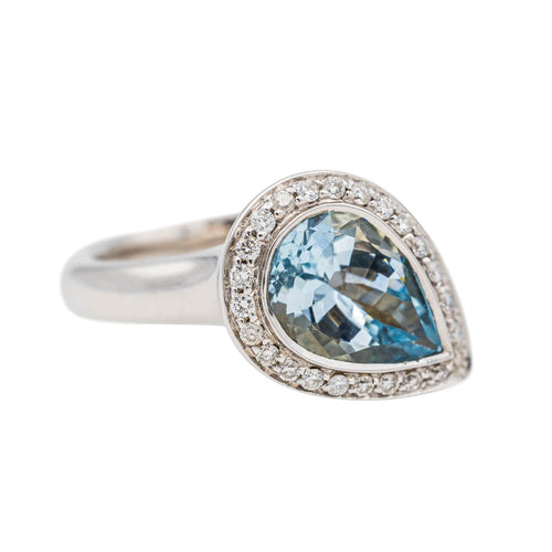 Bague 53 Bague Or blanc Aigue marine, Diamant 58 Facettes 3655097CN