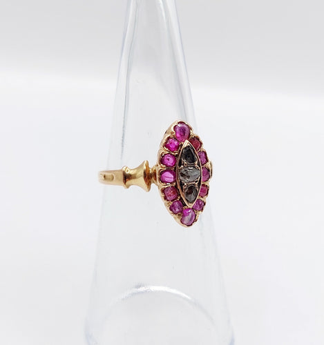 Bague 49 Bague marquise antique en or rose 18k et diamants taille rose rubis 58 Facettes A06448
