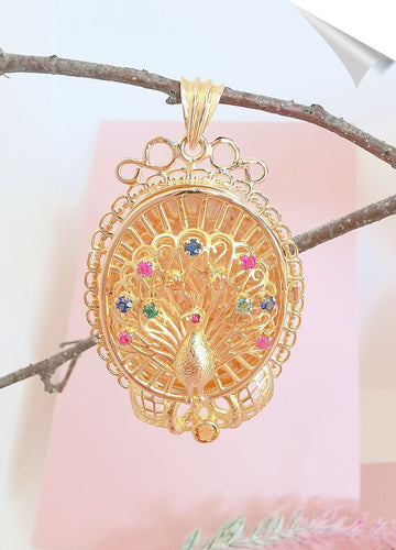 Pendentif Pendentif Paon Pierres de couleur Or Jaune 18 K 58 Facettes AA 1566