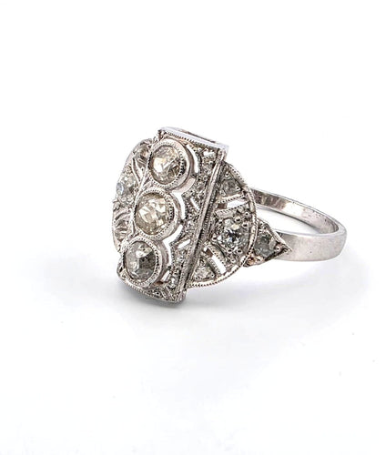 Bague 56 Anneau en platine à trois diamants old mine et diamants 58 Facettes