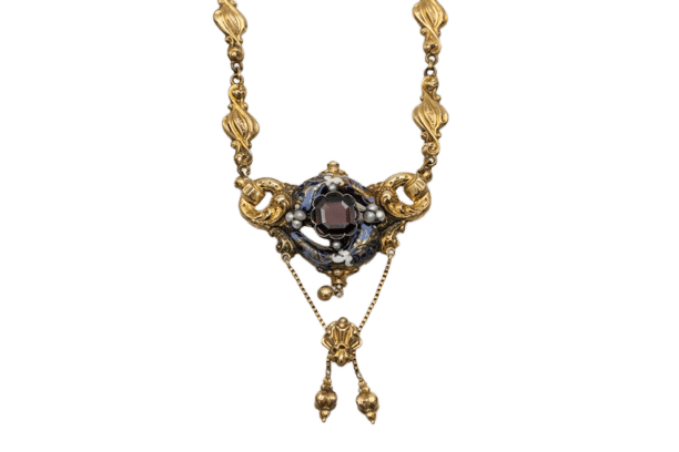 Collier Collier Biedermeier avec grenat, perles et émail en or 14k 58 Facettes 11724