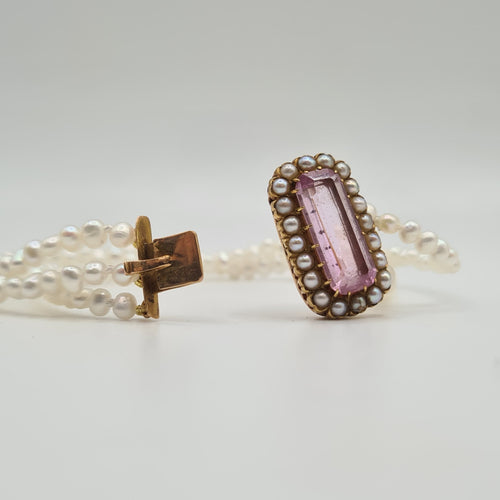 Bracelet Bracelet or rose 18 carats serti de perles fines et pierre rose 58 Facettes