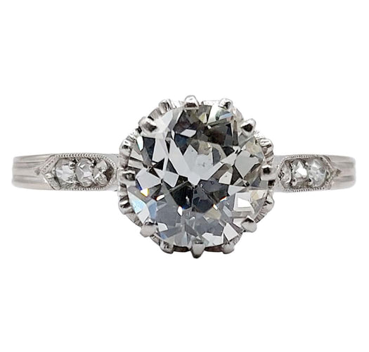 Bague 57.5 Bague solitaire Art Déco Platine, diamant taille ancienne 1,35 carat (circa 1920) 58 Facettes A05642