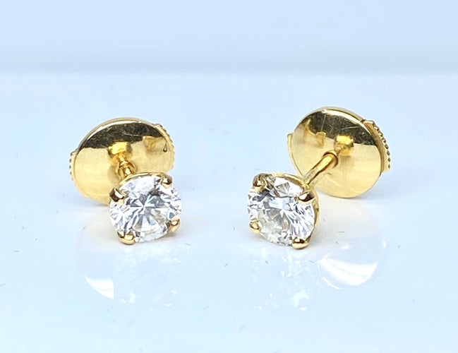Boucles d'oreilles Boucles d’oreilles puces en or jaune 18 carats, diamants 2x 0,50 carats 58 Facettes AB628